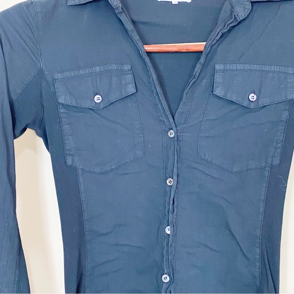 James Perse Business Office Corporate Long Sleeve Button  Top Blck Top Size S - Picture 5 of 11